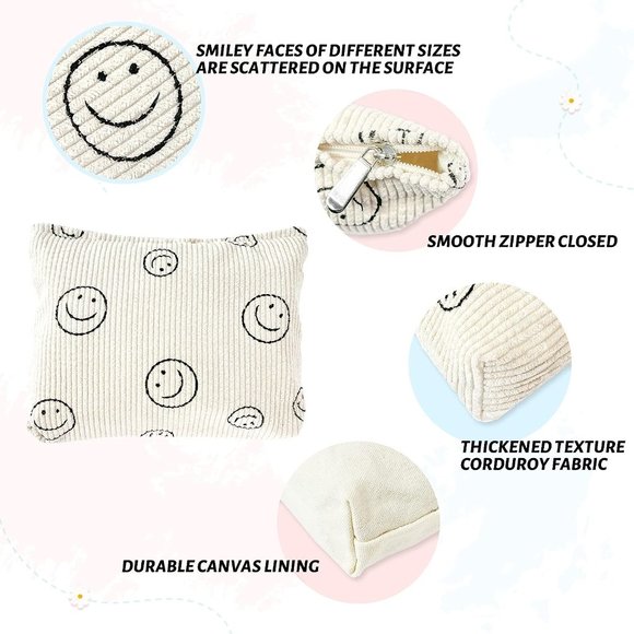 BEEKBING Smiley Face Corduroy Makeup Bag - Picture 3 of 6